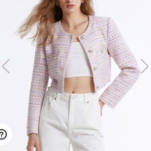 AQUA Tweed Cropped Jacket Lavender Size Small, NWT
